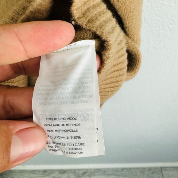 J. Crew Ruffle Crewneck Sweater 100% Merino Boiled Wool Brown Tan - Picture 9 of 9